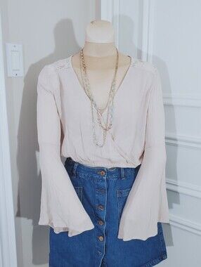 Blush Bell Sleeved Surplice Wrap Crop Top